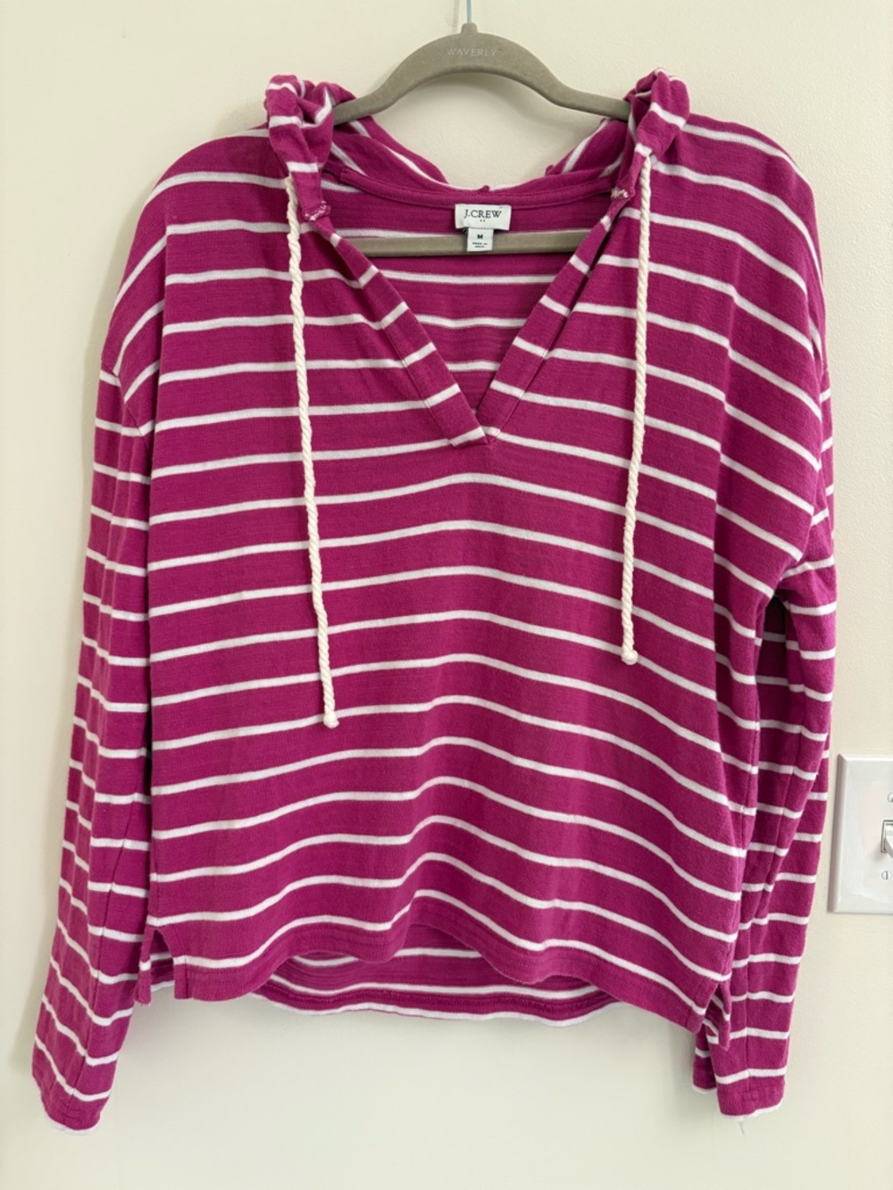 J.Crew Factory Striped V-Neck Hoodie Soft Size Medium Cotton Everyday Essential